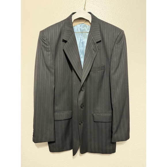 Midtown Man Black Striped Suit Jacket Men's 46R - Picture 1 of 7